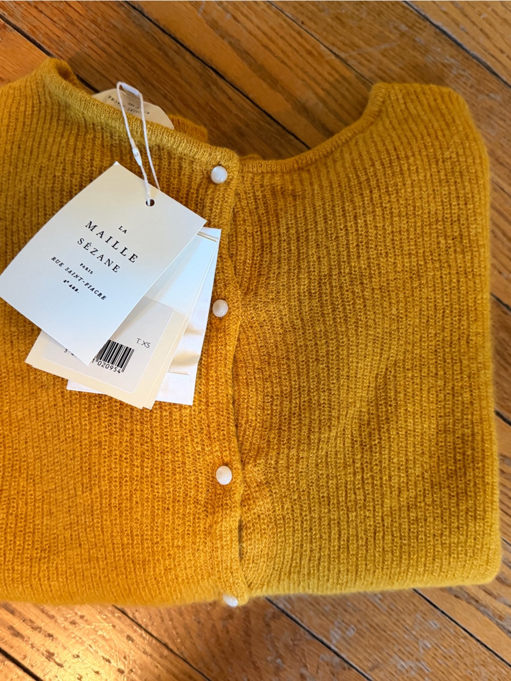 Sezane Mustard Ribbed Button-Accent Women's Sweater RARE color - Picture 3 of 6